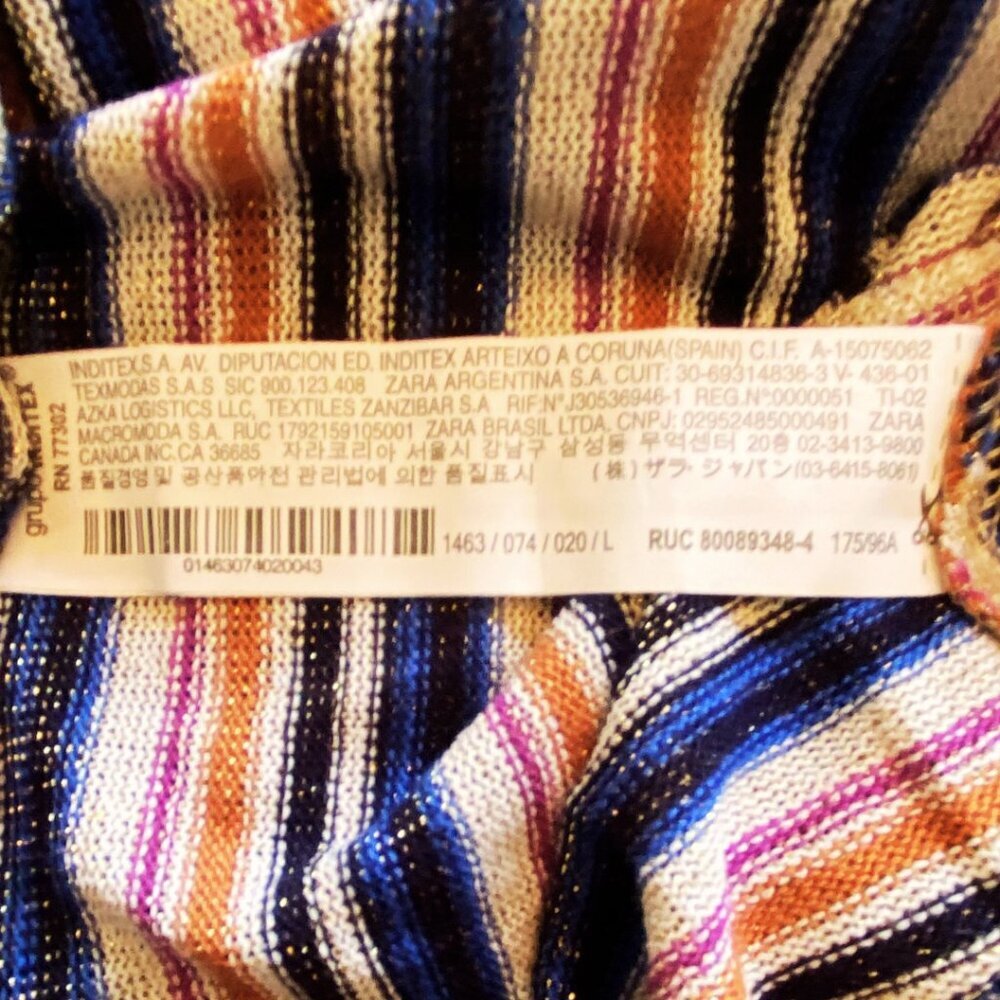 Zara Trafaluc Striped Shimmer/Glitter Multi-Colored Twist Top, Size L - Picture 4 of 8